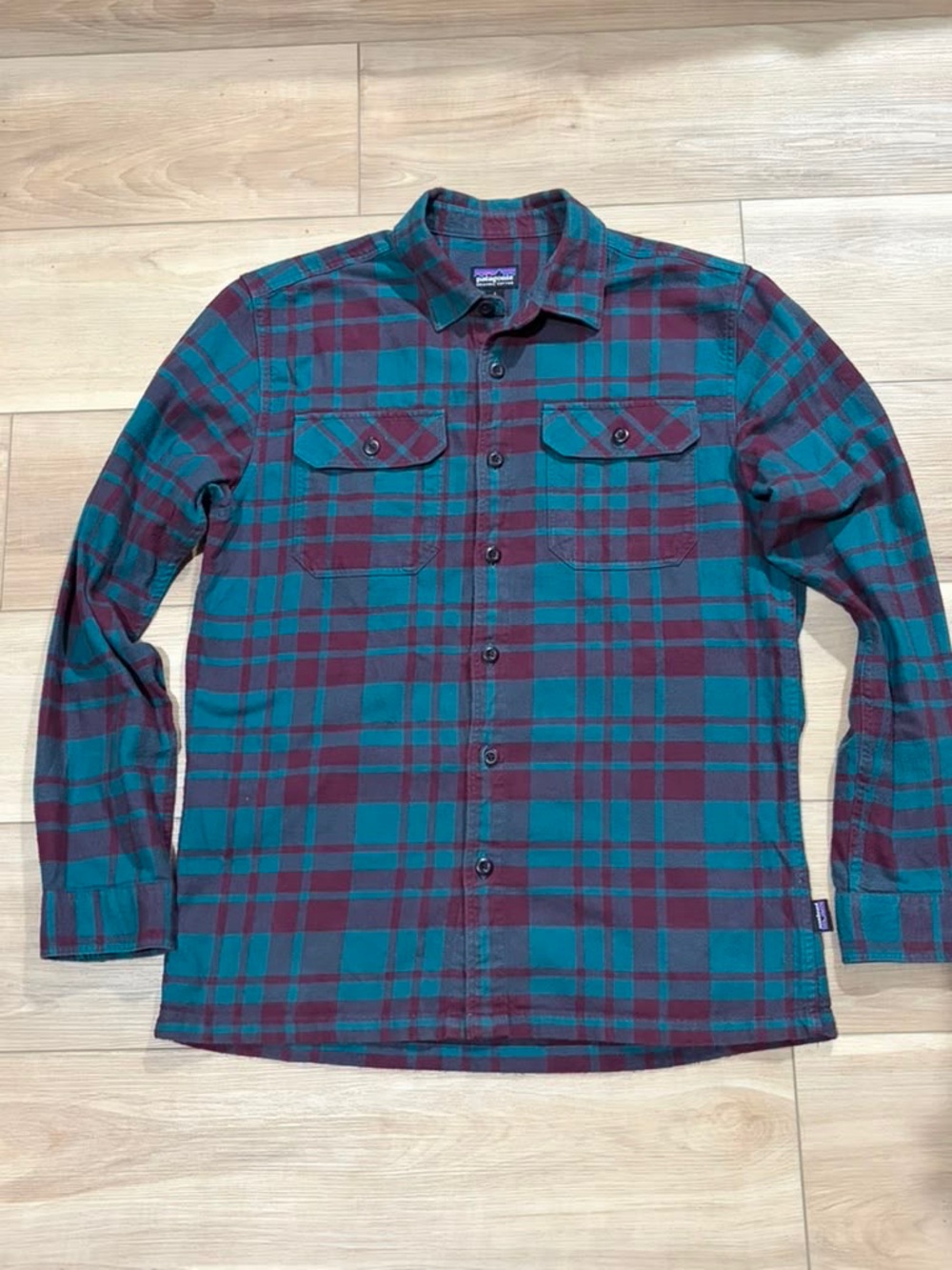 Patagonia Plaid Button-Up Shirt in Teal & Maroon